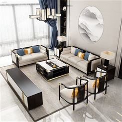 新中式实木沙发 酒店别墅样板房 轻奢沙发组合 禅意客厅家具