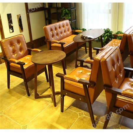 青岛卡座沙发 实木板式卡座沙发 西餐厅酒吧奶茶甜品店 接待洽谈椅