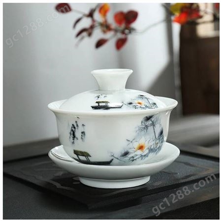 景德镇青花山水盖碗 家用茶室泡茶器 logo