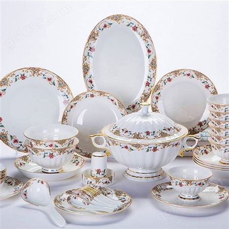 简约现代风格陶瓷碗碟套装 家用餐具10人位陶瓷碗具盘碗