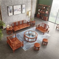 原木坊国标红木刺猬紫檀沙发八件套 新中式月芽实木客厅家具组合