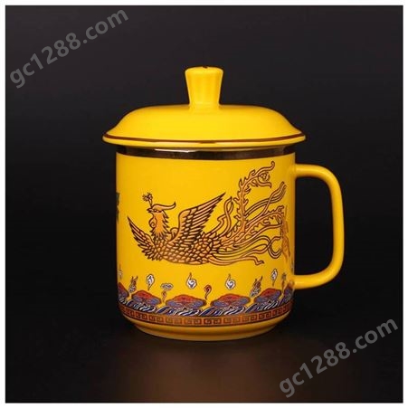 厂家供应陶瓷茶杯 骨瓷礼品办公杯 黄釉 活动茶杯定制