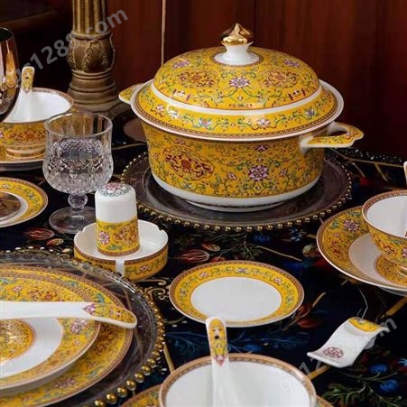 精美陶瓷碗碟套装家用 中式58头福临门骨瓷餐具 景德镇陶瓷餐具
