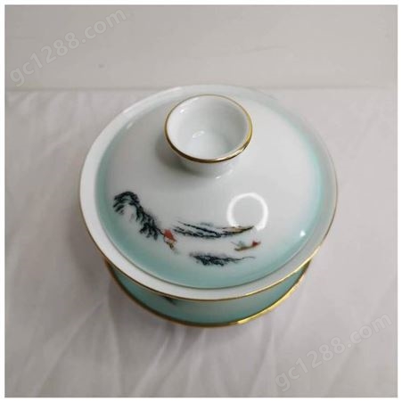 手绘描金西湖峰会时尚陶瓷盖碗 4.8寸礼品陶瓷三才碗