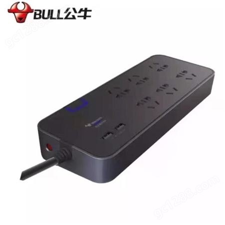 公牛BULL 抗电涌独立开关过载保护防雷电脑插座USB插板插排6位带线接线板HN-H306U