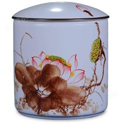 景德镇陶瓷茶叶罐摆件 七饼普洱醒茶罐 大号手绘茶叶罐装米储存米缸