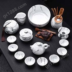 家用茶具套装 茶杯盖碗泡茶壶简约礼盒装 手绘墨纹整套茶具开业礼品