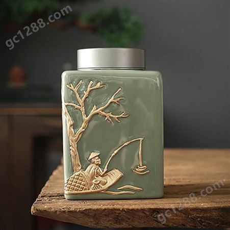 金属多彩艺术莲花罐 冰裂浮雕装饰用品茶叶罐 创意家用陶瓷茶叶罐