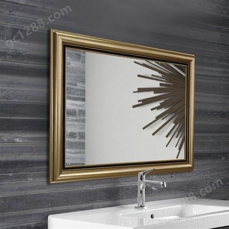 定制酒店浴室镜子 洗手间长方防水梳妆挂镜 金色 PS发泡欧式镜框