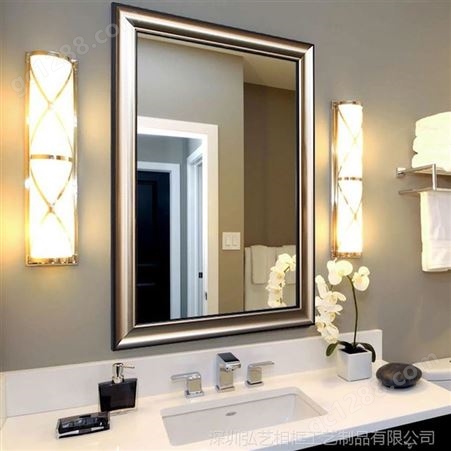 现代卫生间/酒店卫浴浴室镜子 长方欧式镜子 香槟色挂镜 PS高分子