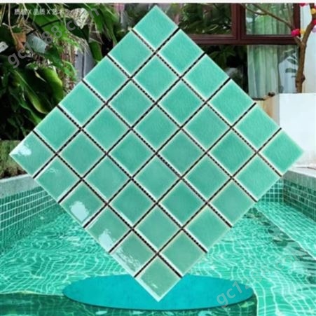 4822-4游泳池冰裂纹绿色马赛克地板砖 地中海风格水池拼图陶瓷砖