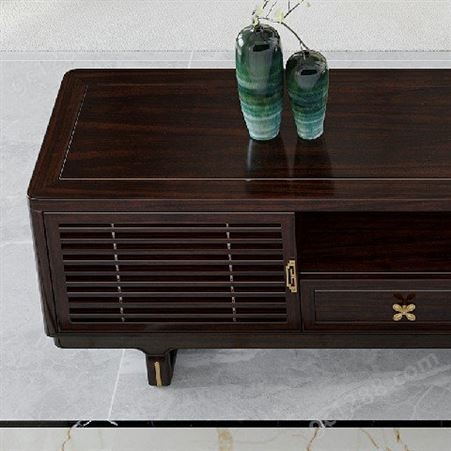 现代轻奢 新中式乌金木电视柜 百年木歌 中式家具组合