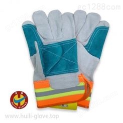 加托手套 牛二层皮 加厚耐磨防护 工作手套 荧光布 反光 HL-D0511 量大从优